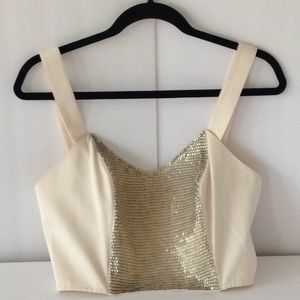 Cream Sequin Panel Crop Top